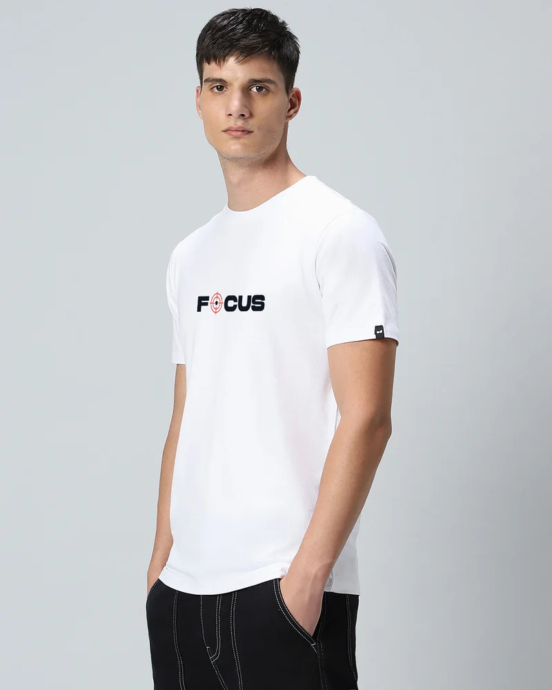 bewakoof Men's White Focus Typography T-shirt